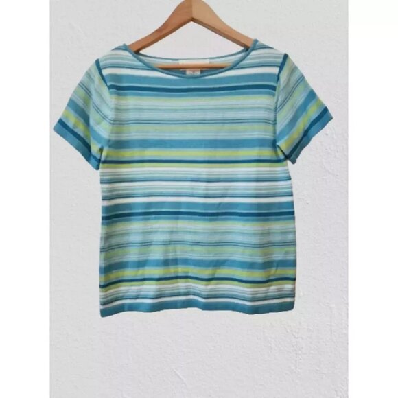 Evan Picone Short Sleeve  Striped Business Casual Top Size medium - Picture 1 of 6